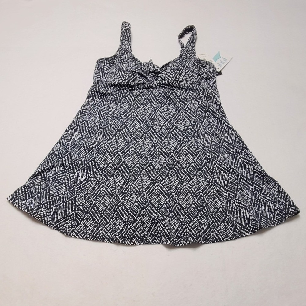 Swim Solutions Women's Black White Geometric Bow Front Swim Dress‎ Size 14